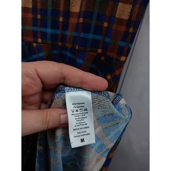 LuLaRoe Dress Women's SZ M Fit & Flare Blue/Bronze Plaid Half Sleeves Pockets EC - Picture 13 of 15